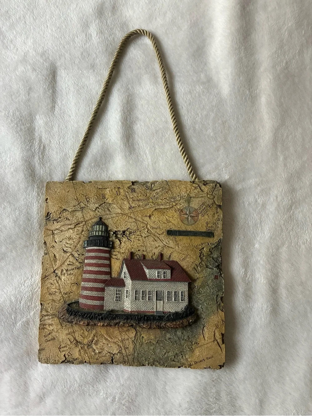 Nautical Lighthouse Wall Plaque - Red and Cream